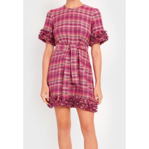 NEW CINQ A SEPT boxweave easton dress in pink multi - Picture 2 of 3